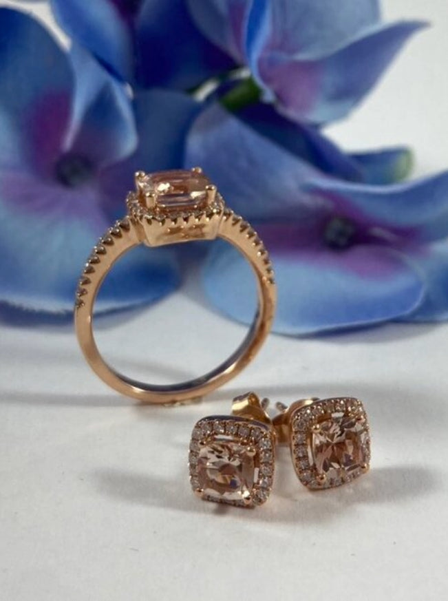 Amarant diamantring med morganitt