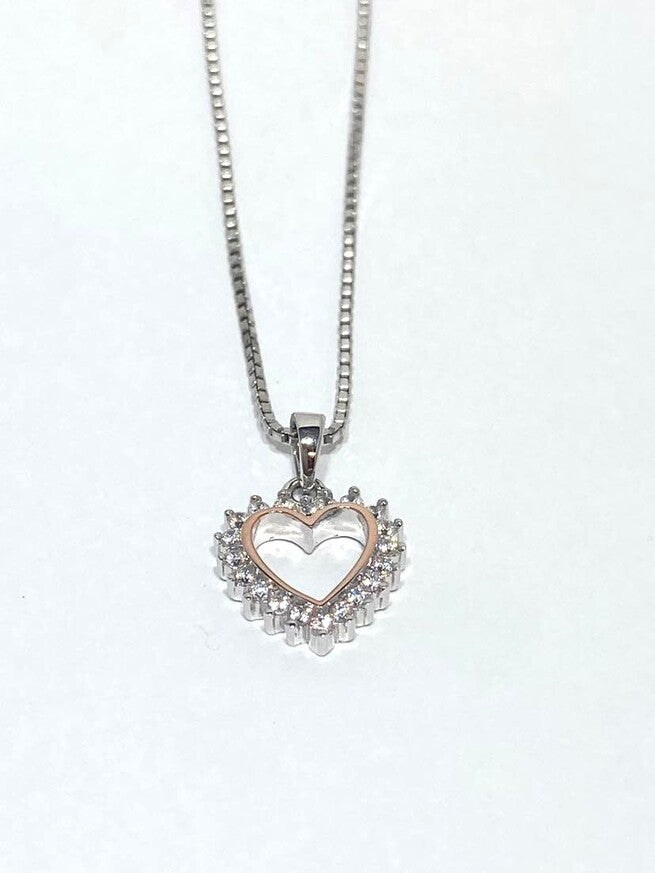 Sølvhjerte med rosè-kant