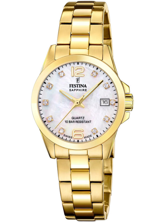 Festina Swiss Made dameklokke - Beige stainless steel watch bracelet