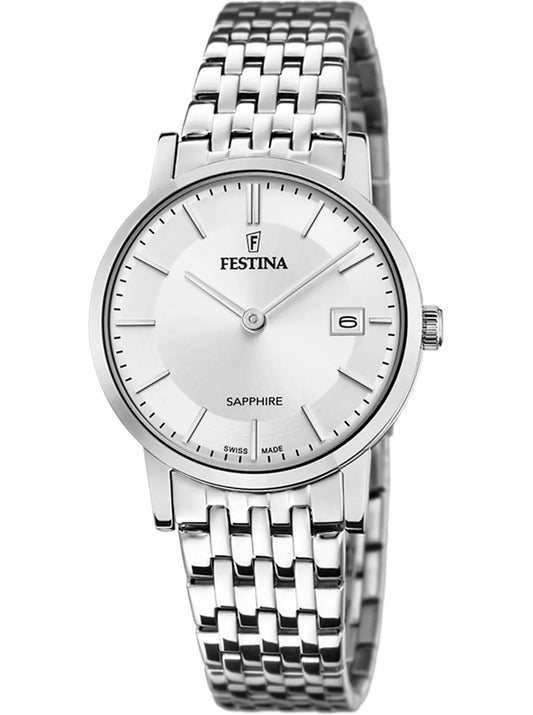 Festina Swiss Made dameklokke - Silver steel strap